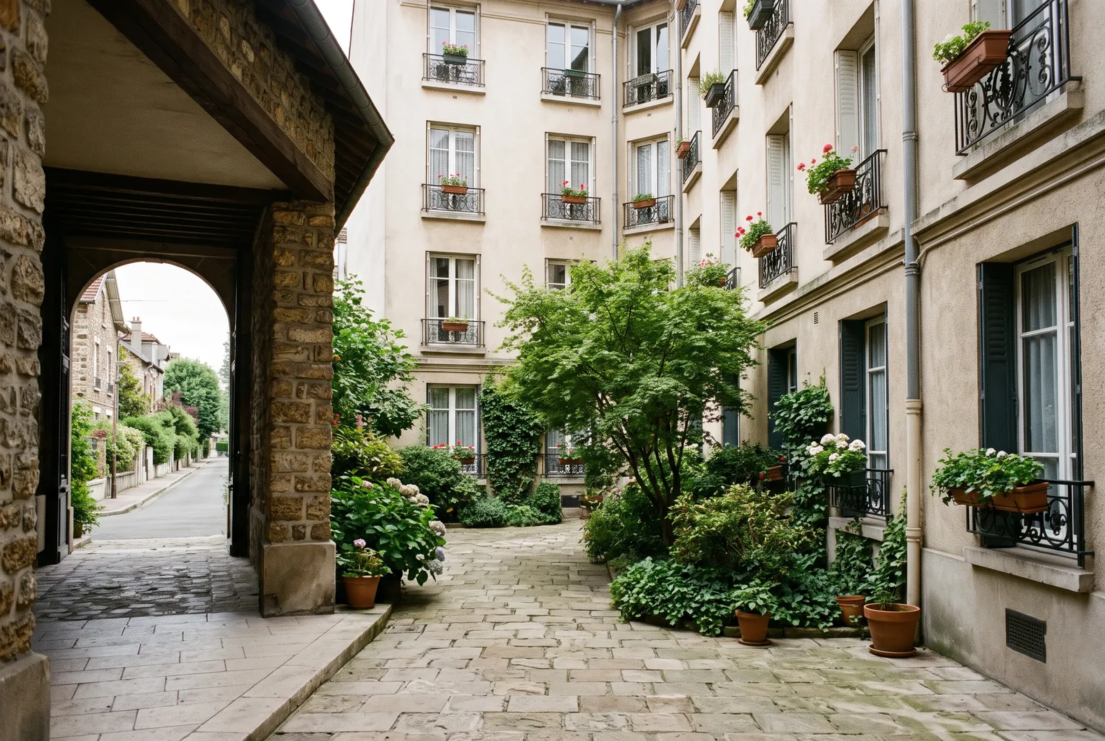 Cour intérieure d'un immeuble au Raincy